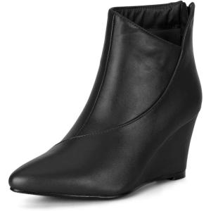 imageAllegra K Womens Pointed Toe Zipper Wedge Heel Ankle BootiesBlack