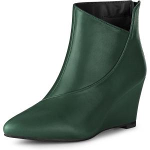 imageAllegra K Womens Pointed Toe Zipper Wedge Heel Ankle BootiesDark Green