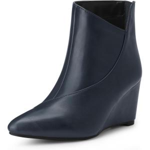 imageAllegra K Womens Pointed Toe Zipper Wedge Heel Ankle BootiesNavy Blue