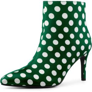 imageAllegra K Womens Polka Dots Pointed Toe Stiletto Heel Satin Ankle BootsDark Green