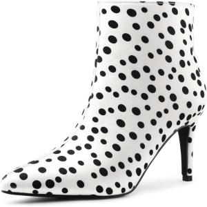 imageAllegra K Womens Polka Dots Pointed Toe Stiletto Heel Satin Ankle BootsWhite