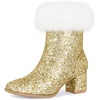 image:imageAllegra K Sparkly Glitter Boots for Women Square Toe Chunky Heel Faux Fur Ankle BootsGold