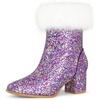 image:imageAllegra K Sparkly Glitter Boots for Women Square Toe Chunky Heel Faux Fur Ankle BootsPurple