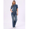 image:imageAllegra K Casual Jean Jacket for Womens Short Puff Sleeves ButtonDown Denim JacketRetro Blue