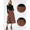 image:imageAllegra K Corduroy Midi Skirt for Womens Elastic High Waist Pockets Casual A Line SkirtDark Brown