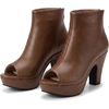 image:imageAllegra K Peep Toe Ankle Boots for Women Back Zip Chunky Heel Platform BootsBrown
