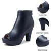 image:imageAllegra K Peep Toe Ankle Boots for Women Back Zip Chunky Heel Platform BootsNavy Blue
