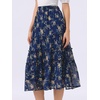 image:imageAllegra K Womens Floral Skirt Chiffon Aline Long Tiered Ruffle Boho Summer Midi SkirtsBlue Yellow Floral