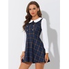 image:imageAllegra K Womens Peter Pan Collar Contrast Color Button Decor ALine Preppy Plaid Mini DressDark Blue