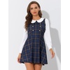 image:imageAllegra K Womens Peter Pan Collar Contrast Color Button Decor ALine Preppy Plaid Mini DressDark Blue