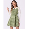 image:imageAllegra K Womens Peter Pan Collar Contrast Color Button Decor ALine Preppy Plaid Mini DressLight Green