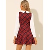image:imageAllegra K Womens Peter Pan Collar Contrast Color Button Decor ALine Preppy Plaid Mini DressRed