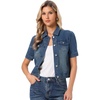 image:imageAllegra K Casual Jean Jacket for Womens Short Puff Sleeves ButtonDown Denim JacketRetro Blue