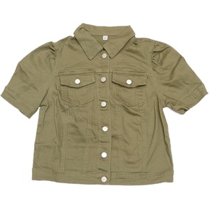 image:imageAllegra K Casual Jean Jacket for Womens Short Puff Sleeves ButtonDown Denim JacketArmy Green