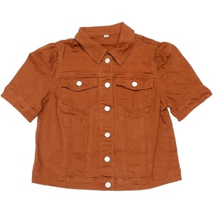 image:imageAllegra K Casual Jean Jacket for Womens Short Puff Sleeves ButtonDown Denim JacketBrown