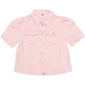 image:imageAllegra K Casual Jean Jacket for Womens Short Puff Sleeves ButtonDown Denim JacketLight Pink