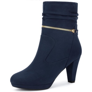 image:imageAllegra K Womens Ankle Zip Platform High Heel Navy Blue Mid Calf Boots 8 M US
