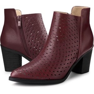 image:imageAllegra K Womens Cut Out Boots Pointed Toe Chunky Low Heels Dressy Western Ankle Boots