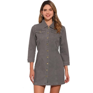 image:imageAllegra K Womens Denim Dresses Spring Summer Button Down 34 Sleeve 2026 Jean Mini DressGrey