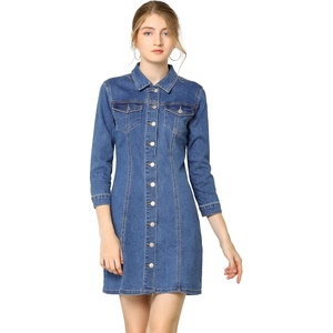 image:imageAllegra K Womens Denim Dresses Spring Summer Button Down 34 Sleeve 2026 Jean Mini DressLight Blue