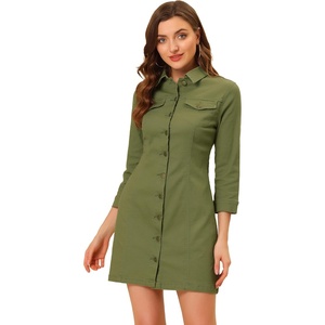 image:imageAllegra K Womens Denim Dresses Spring Summer Button Down 34 Sleeve 2026 Jean Mini DressOlive Green
