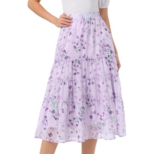 image:imageAllegra K Womens Floral Skirt Chiffon Aline Long Tiered Ruffle Boho Summer Midi SkirtsPurple Floral