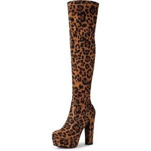 image:imageAllegra K Womens Platform Block Heel Leopard over Knee High Boots  65 M US