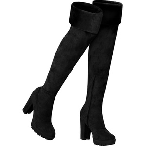 image:imageAllegra K Womens Platform Faux Fur Zipper Chunky Heel Over Knee Thigh High BootsBlack