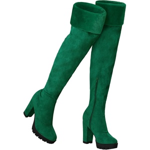 image:imageAllegra K Womens Platform Faux Fur Zipper Chunky Heel Over Knee Thigh High BootsEmerald Green