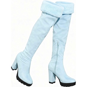 image:imageAllegra K Womens Platform Faux Fur Zipper Chunky Heel Over Knee Thigh High BootsSky Blue