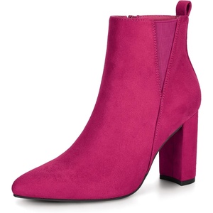 image:imageAllegra K Womens Pointed Toe Zipper Block Heel Ankle Chelsea BootsHot Pink