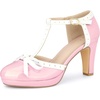 image:imageAllegra K Womens Platform Bow Chunky Heels TStrap Mary Janes PumpsPink