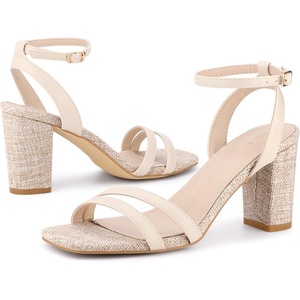 image:imageAllegra K Womens Chunky Heel Raffia Heels Bohemia Square Toe Slingback Strappy Linen SandalsBeige