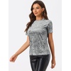 image:imageAllegra K Womens Christmas Velvet Top Crew Neck Short Sleeve Casual TShirtLight Grey