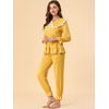 image:imageAllegra K Womens Sleepwear Lounge Peter Pan Collar Long Sleeve Ruffle Pajama Set