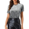 image:imageAllegra K Womens Christmas Velvet Top Crew Neck Short Sleeve Casual TShirtLight Grey