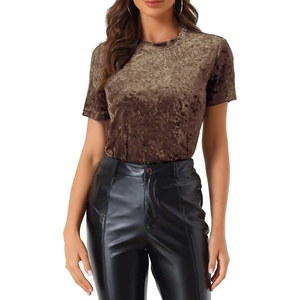 image:imageAllegra K Womens Christmas Velvet Top Crew Neck Short Sleeve Casual TShirtLight Coffee