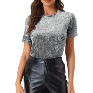 image:imageAllegra K Womens Christmas Velvet Top Crew Neck Short Sleeve Casual TShirtLight Grey