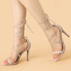 image:imageAllegra K Womens Stiletto Heel Laceup Sandals  3 34 inches Heel Open Toe Comfortable Faux Suede perfect for Evening Party Wedding Date NightBeige