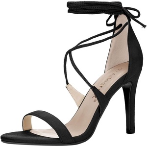 image:imageAllegra K Womens Stiletto Heel Laceup Sandals  3 34 inches Heel Open Toe Comfortable Faux Suede perfect for Evening Party Wedding Date NightBlack