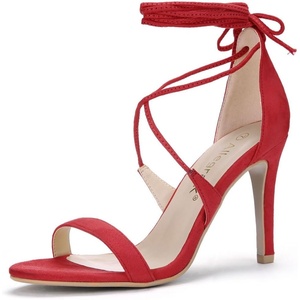 image:imageAllegra K Womens Stiletto Heel Laceup Sandals  3 34 inches Heel Open Toe Comfortable Faux Suede perfect for Evening Party Wedding Date NightRed