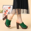 image:imageAllegra K Womens Block Heel Platform Sandals  4 57 inches Heel Slides Slingback Comfortable Faux Suede perfect for Evening Party Wedding Date NightGreen