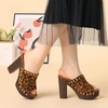 image:imageAllegra K Womens Block Heel Platform Sandals  4 57 inches Heel Slides Slingback Comfortable Faux Suede perfect for Evening Party Wedding Date NightLeopard