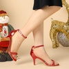 image:imageAllegra K Womens Rhinestone Sandals Stiletto Heels  3 18 inches Heel Ankle Strap Comfortable Faux Leather perfect for Evening Party Wedding Date NightRed