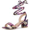 image:imageAllegra K Womens Block Heel Lace Up Sandals  2 38 inches Heel Flower PrintedComfortable Faux Suede perfect for Evening Party Wedding Date NightNavy Blue