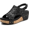 image:imageAllegra K Womens Peeptoe Glitter Hollow Out Platform Adjustable Buckle Strap SandalsBlack