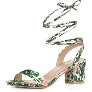 image:imageAllegra K Womens Block Heel Lace Up Sandals  2 38 inches Heel Flower PrintedComfortable Faux Suede perfect for Evening Party Wedding Date NightGreen