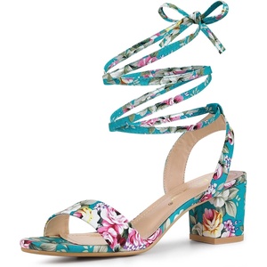 image:imageAllegra K Womens Block Heel Lace Up Sandals  2 38 inches Heel Flower PrintedComfortable Faux Suede perfect for Evening Party Wedding Date NightLake Blue