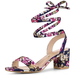 image:imageAllegra K Womens Block Heel Lace Up Sandals  2 38 inches Heel Flower PrintedComfortable Faux Suede perfect for Evening Party Wedding Date NightNavy Blue