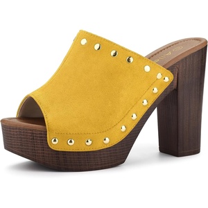 image:imageAllegra K Womens Block Heel Platform Sandals  4 57 inches Heel Slides Slingback Comfortable Faux Suede perfect for Evening Party Wedding Date NightYellow